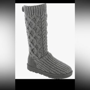 UGG Kids Girls Classic Cabled Knit Grey Sweater Boots Tall/Short Youth 2